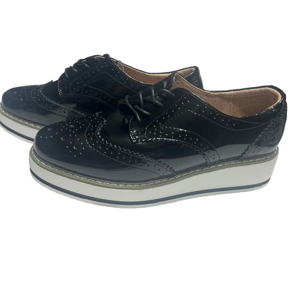 DADAWEN Women's Black Plateform Lace-Up Wingtip Square Toe Oxfords Size: US 8.5 - Picture 3 of 13